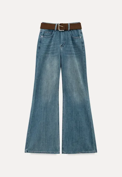 Flared Cut Denim Jeans with High Waist