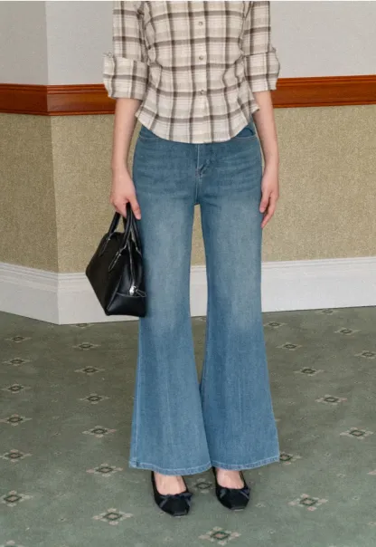 Flared Cut Denim Jeans with High Waist