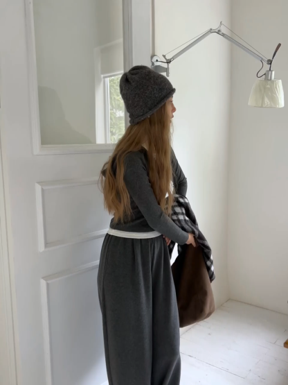 Women Knit Two Piece Set V Neck Long Sleeve Pullover and Pants