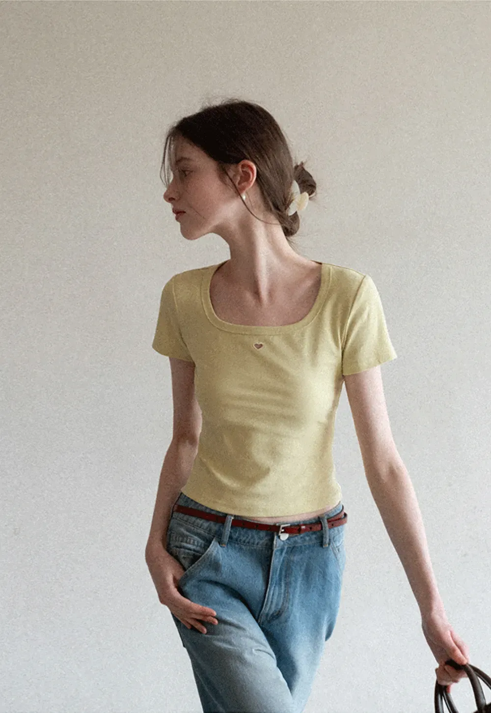 Short Sleeve Crop Top with Square Neckline