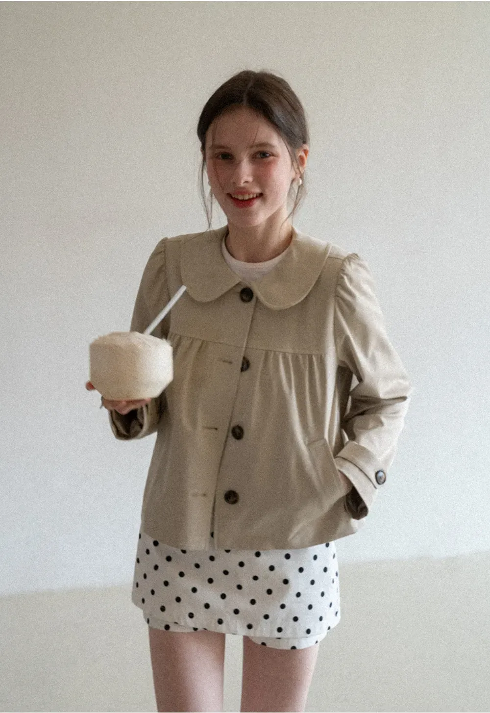 Short Jacket with Peter Pan Collar and Buttons