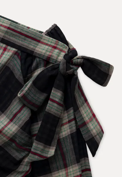 Womens Plaid Off Shoulder Tie Blouse