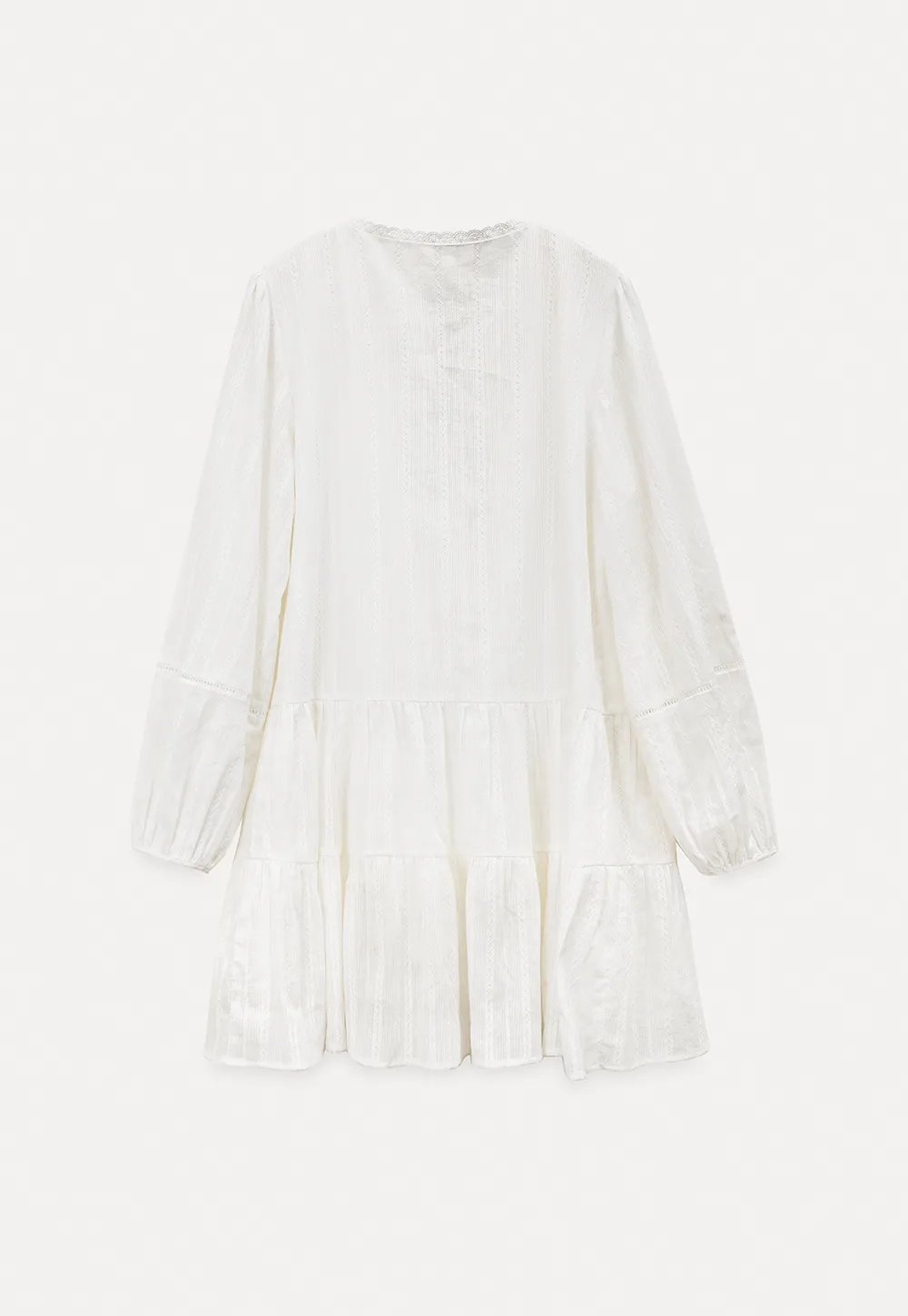 V neck long sleeve tiered dress with lace trim