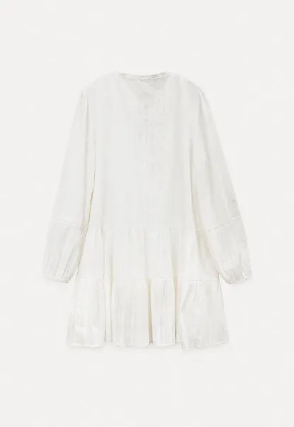 V neck long sleeve tiered dress with lace trim