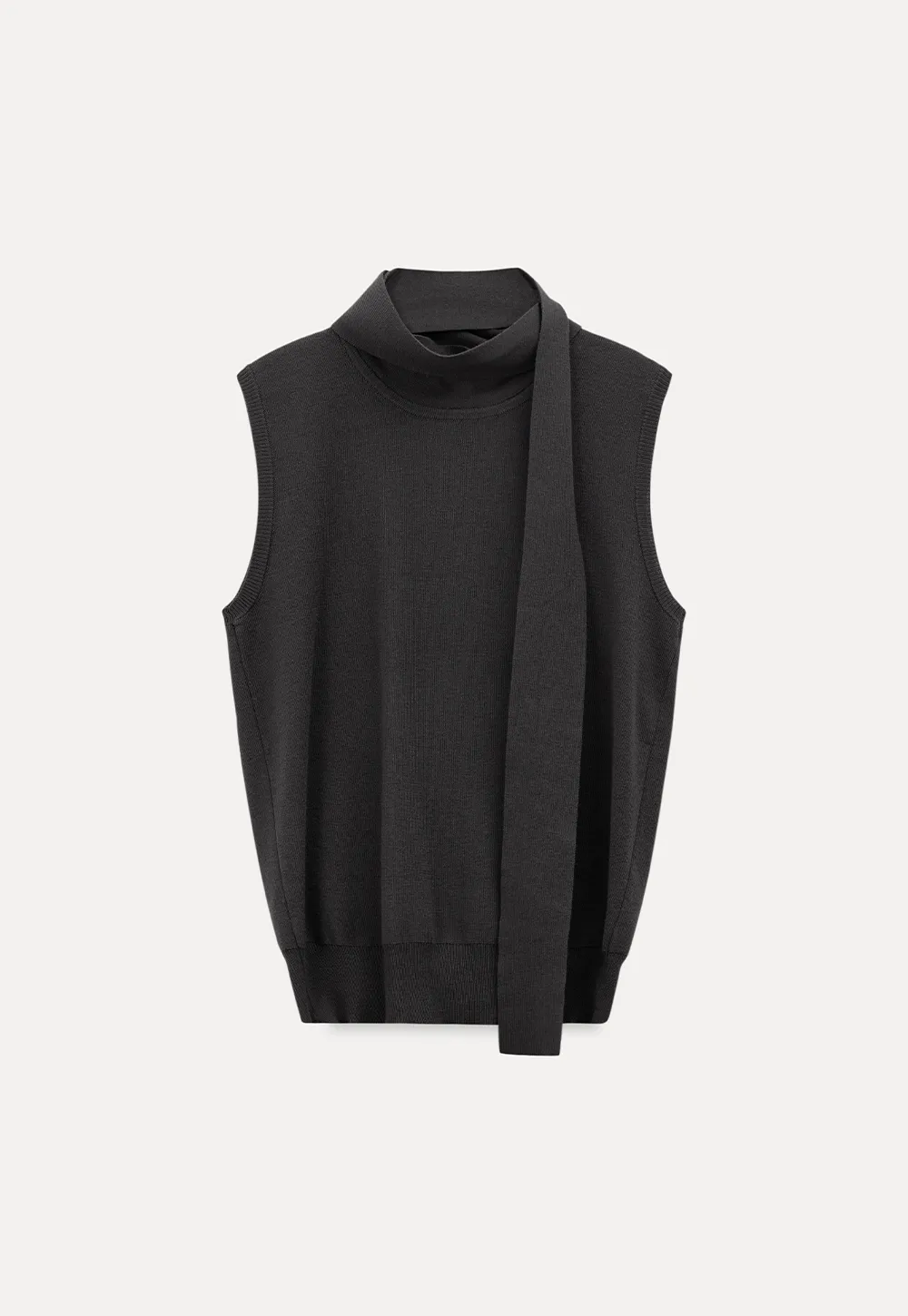 Sleeveless high neck knit top with side tie detail