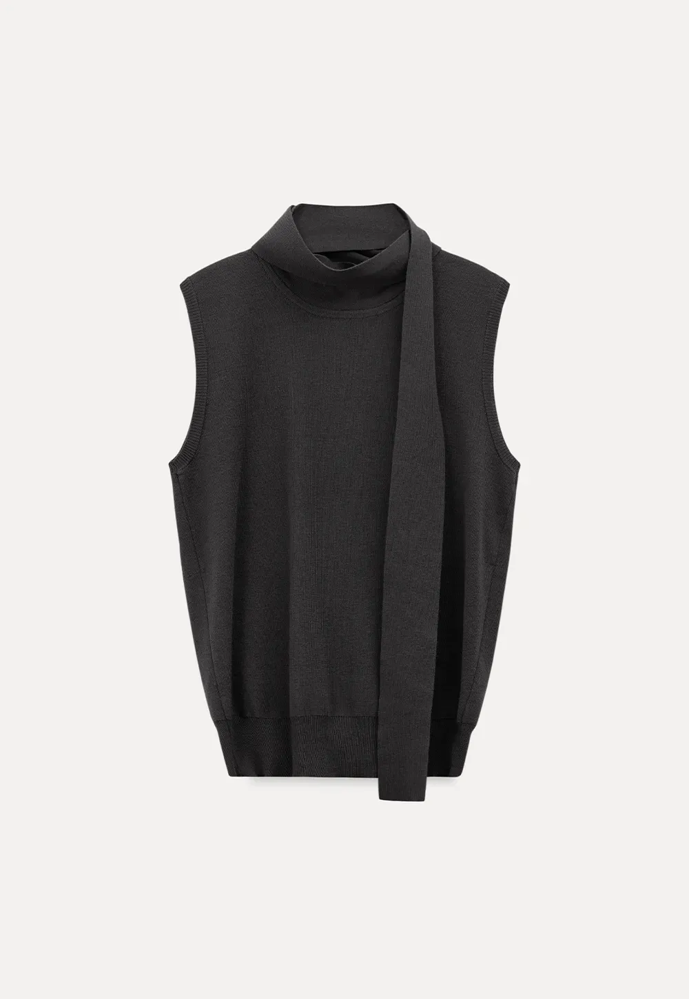 Sleeveless high neck knit top with side tie detail