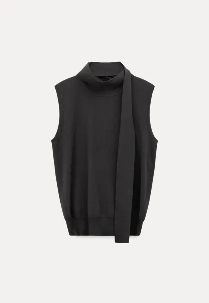 Sleeveless high neck knit top with side tie detail