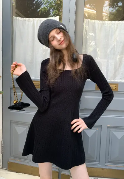 Elegant Cable Knit Flare Dress