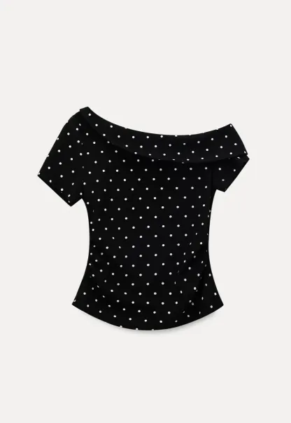 Polka dot off shoulder short sleeve tops