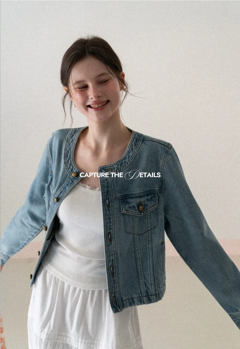 Denim short jacket with button front and chest pockets