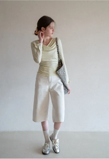 Wide Leg Denim Shorts with Belt and Back Pockets