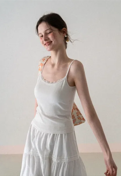 Lace Trimmed Sleeveless Camisole Top