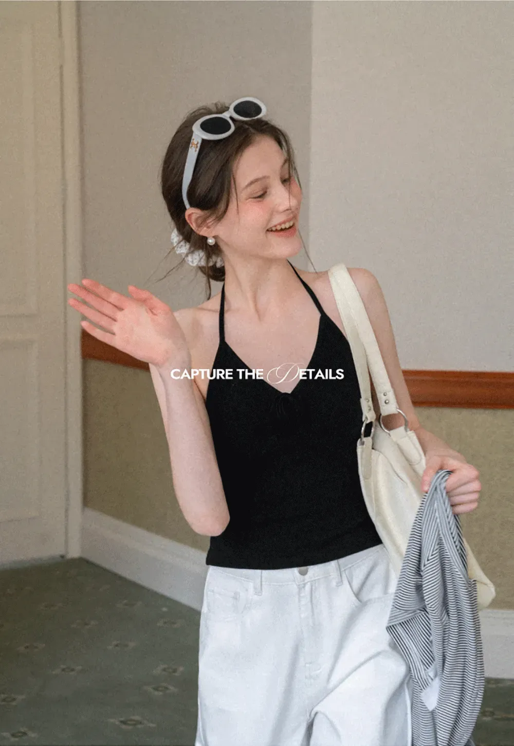 Striped cardigan with buttons and V neck tank top