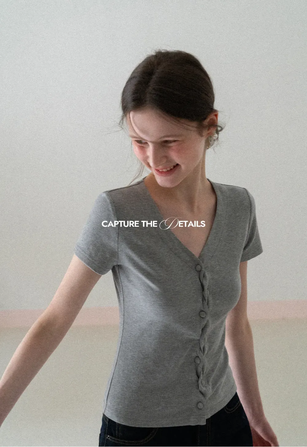 V neck short sleeve button front top