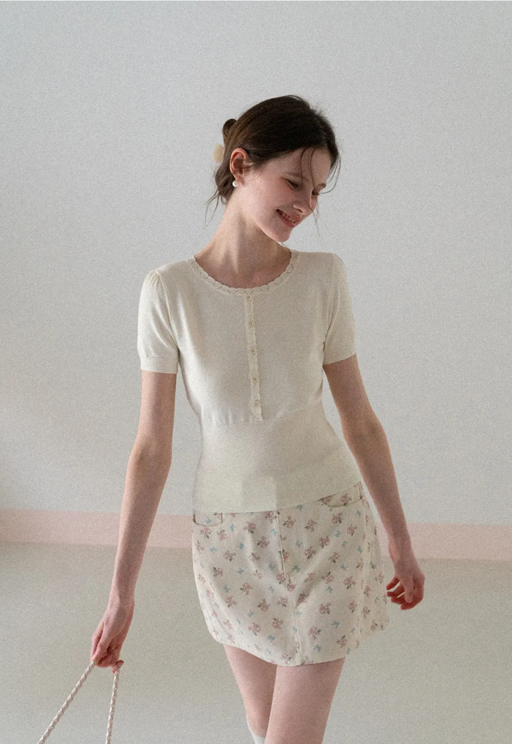 Floral Print Mini Skirt with Front Pockets