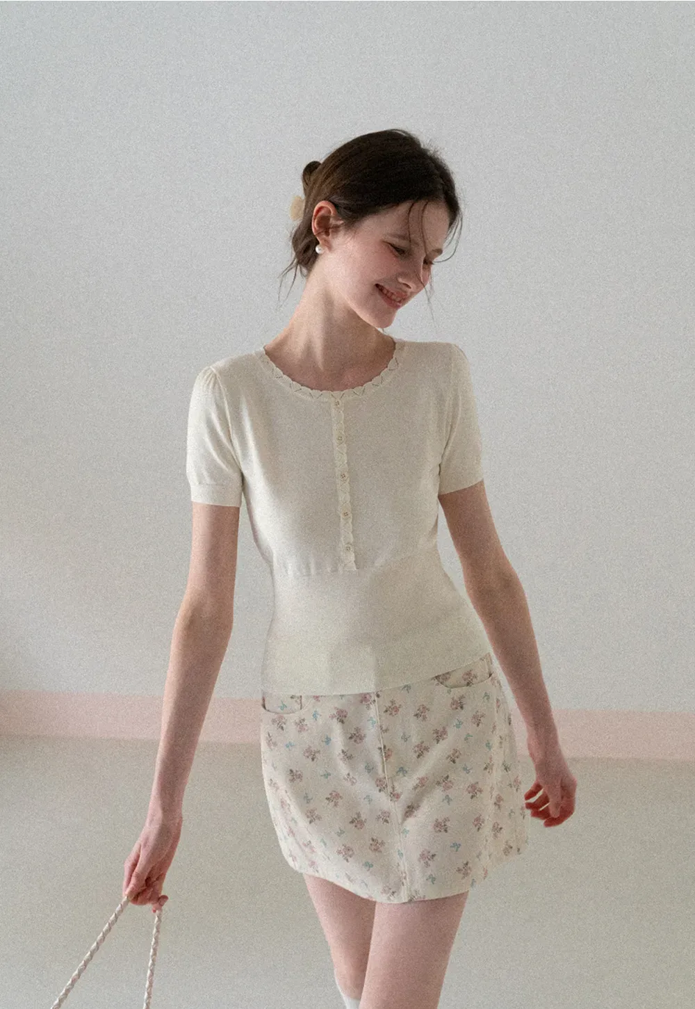 Floral Print Mini Skirt with Front Pockets