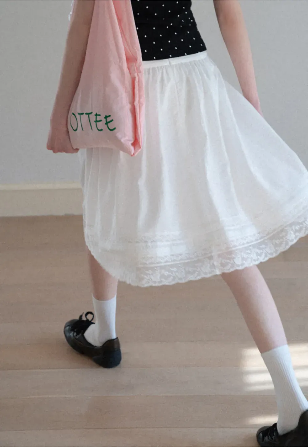 Lace Trimmed Pleated Midi Skirt