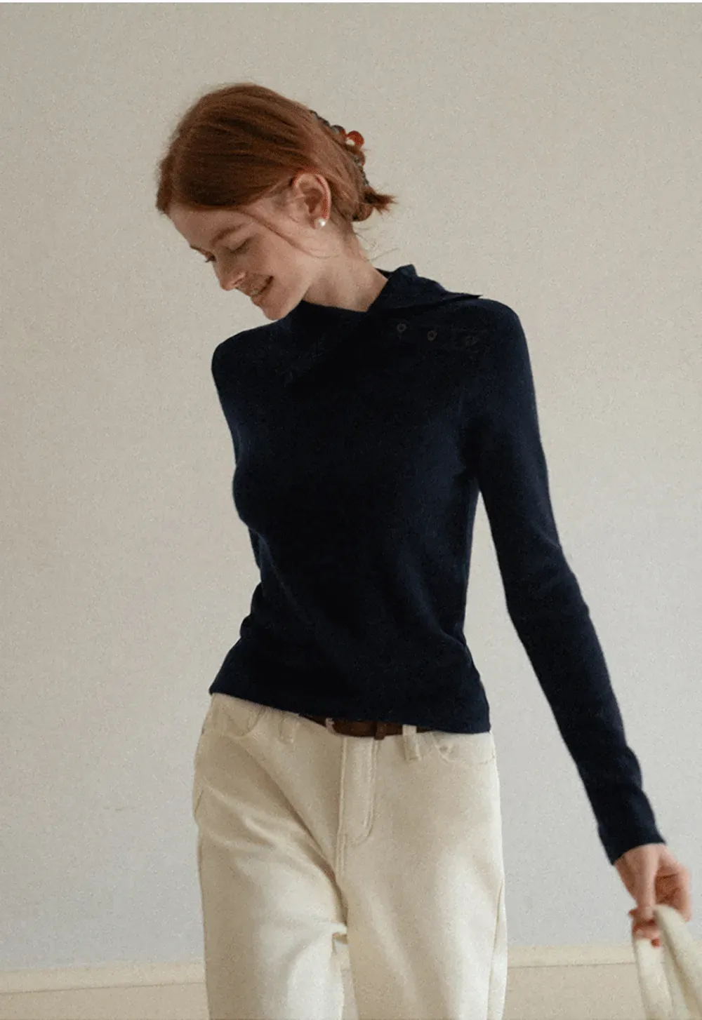 Turtleneck Sweater Long Sleeve Knitwear Women's Fitted Top