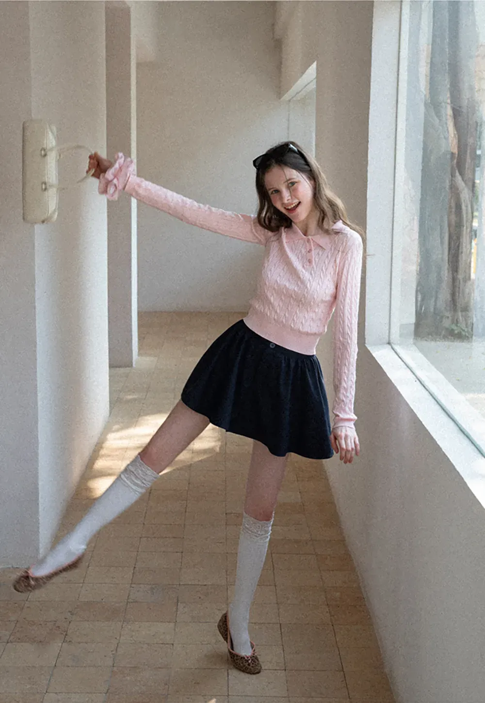 Pleated A-line Mini Skirt with Waistband