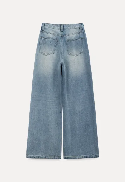 Wide leg high waist denim jeans with belt