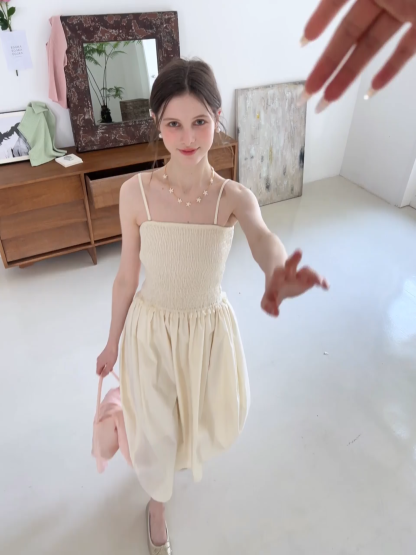 Strapless Smocked Bodice A Line Midi Dress