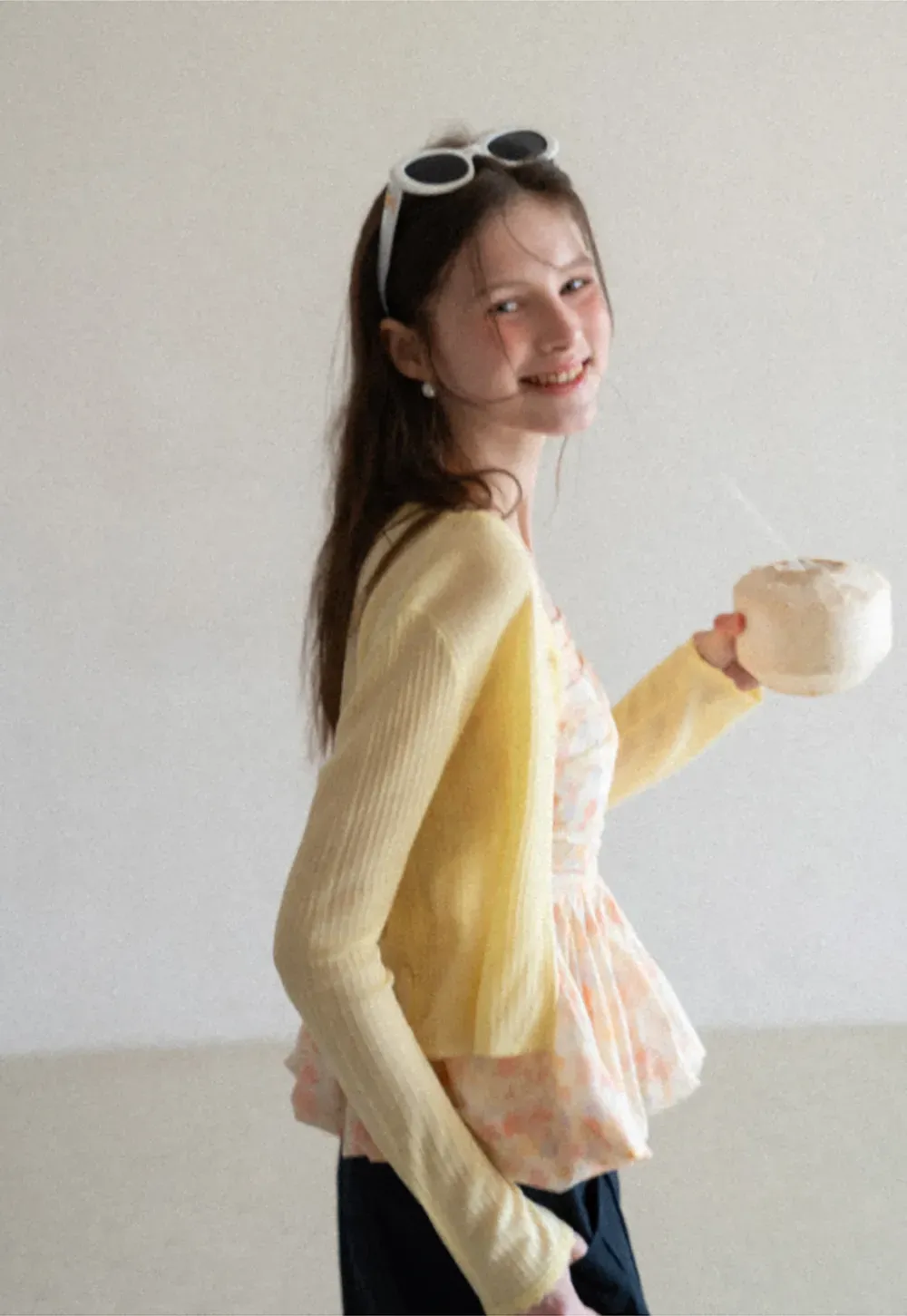 Floral Print Peplum Tank Top and Woolen Knit Sweater