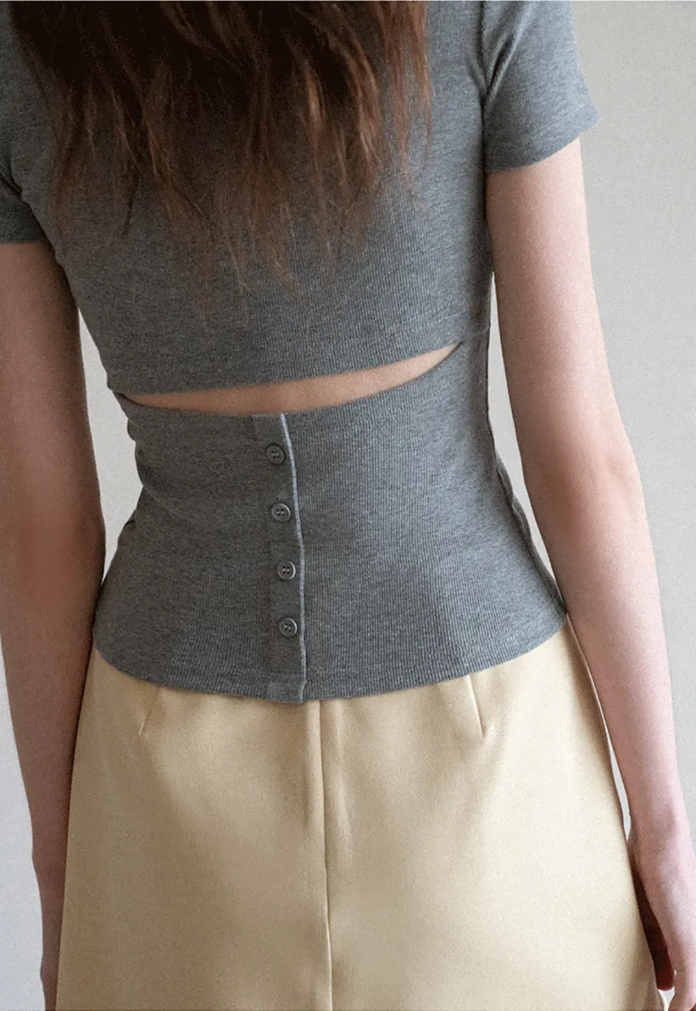 Short Sleeve Crop Top with Back Buttons