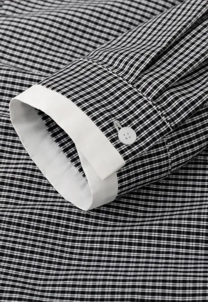 Peplum Gingham Collar Shirt with Flared Hem