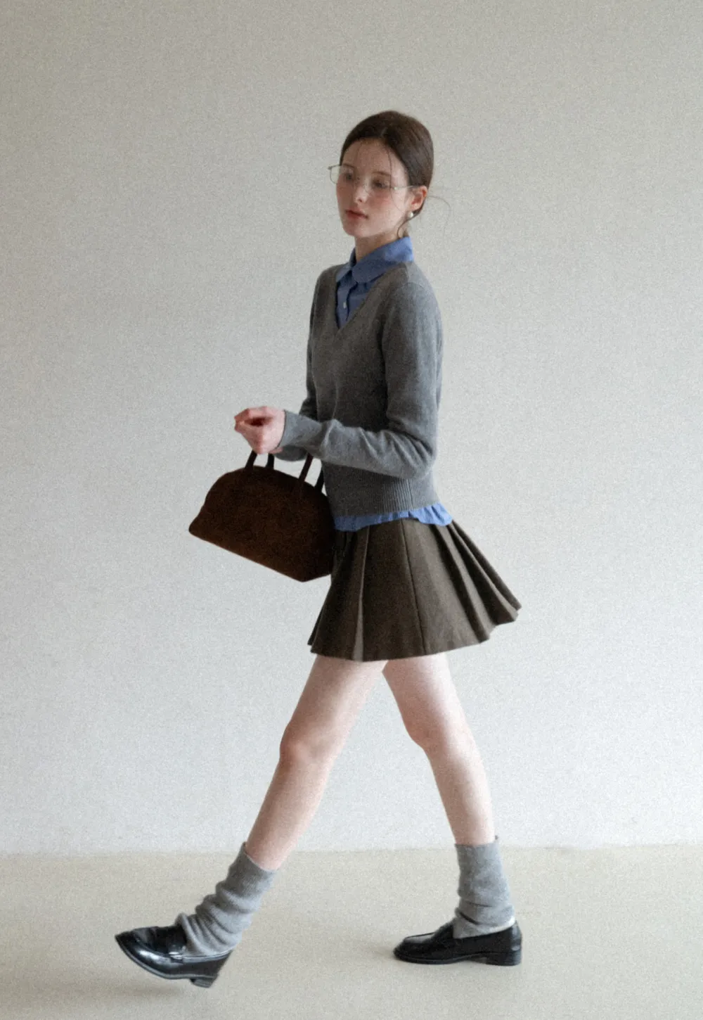 V Neck Knit Sweater with Layered Collar Design