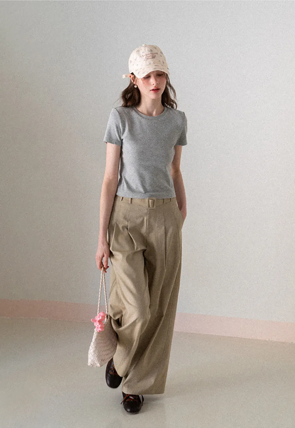 Short Sleeve Crew Neck T Shirt with Sheer Scarf Detail