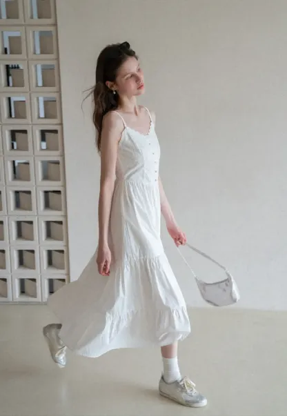 Lace Trimmed Tiered Strap Dress