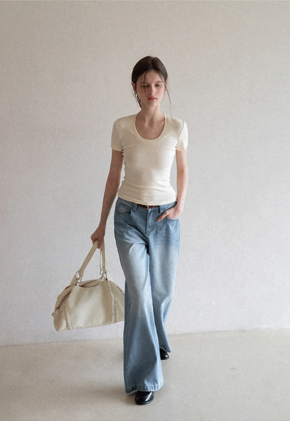 Short Sleeve Crop Top with Back Buttons