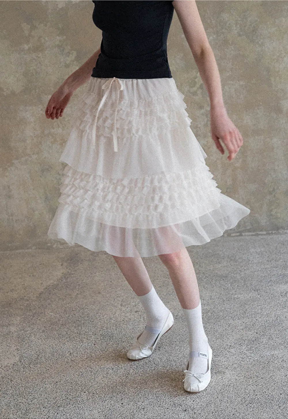 Tiered Ruffled Sheer Skirt with Drawstring Waist