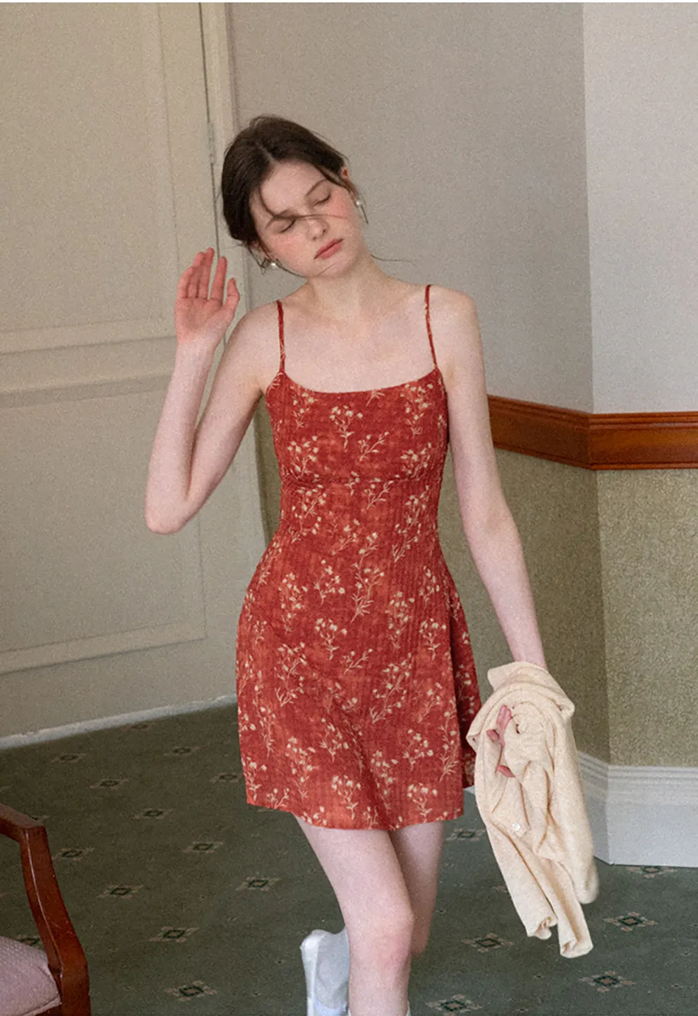 Floral Print Slip Dress with Thin Straps