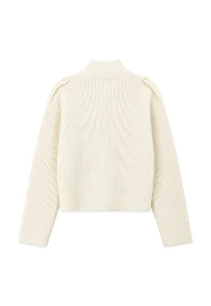 Cropped High Neck Button Front Knit Sweater