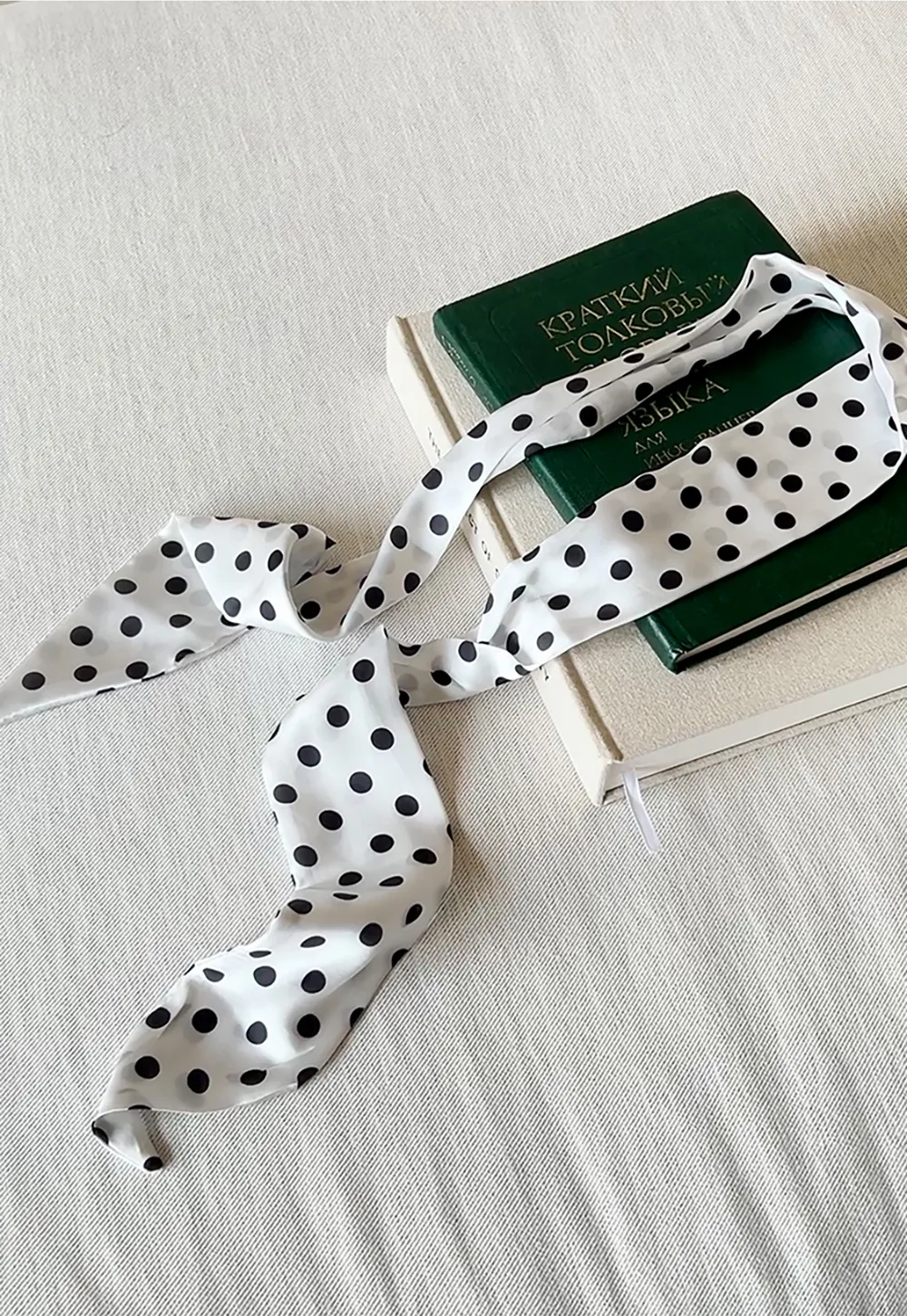 Elegant polka dot neck tie with bow design for women's fashion.