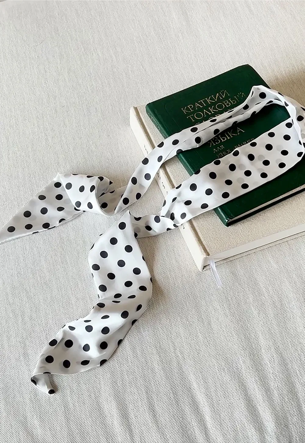 Elegant polka dot neck tie with bow design for women's fashion.