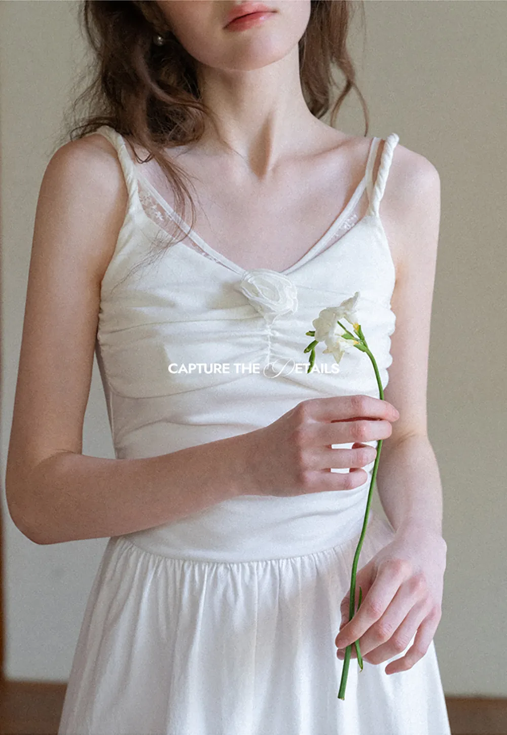 Sleeveless V Neck Midi Dress with Ruched Bodice