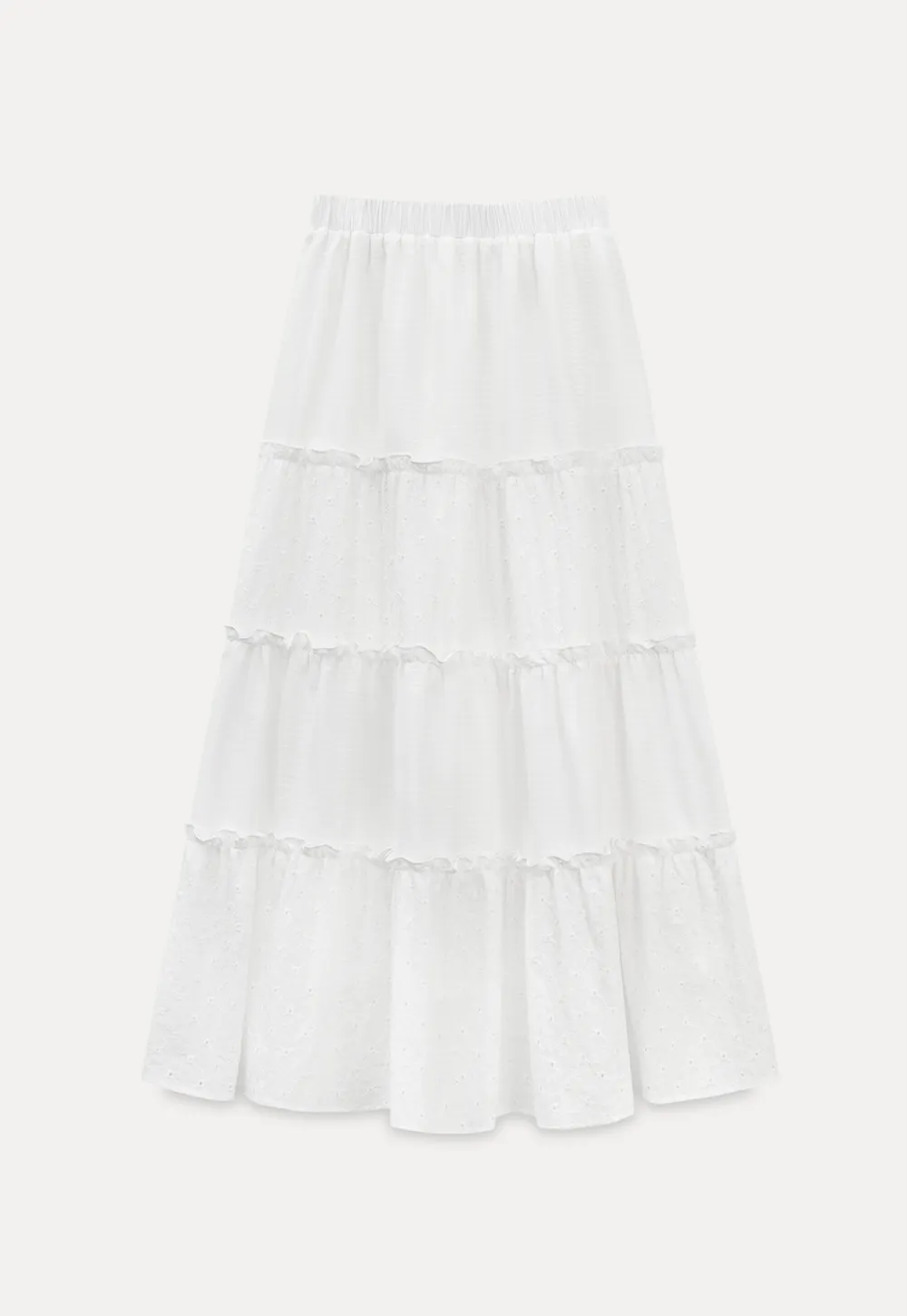 Tiered Ruffled Eyelet Maxi Skirt