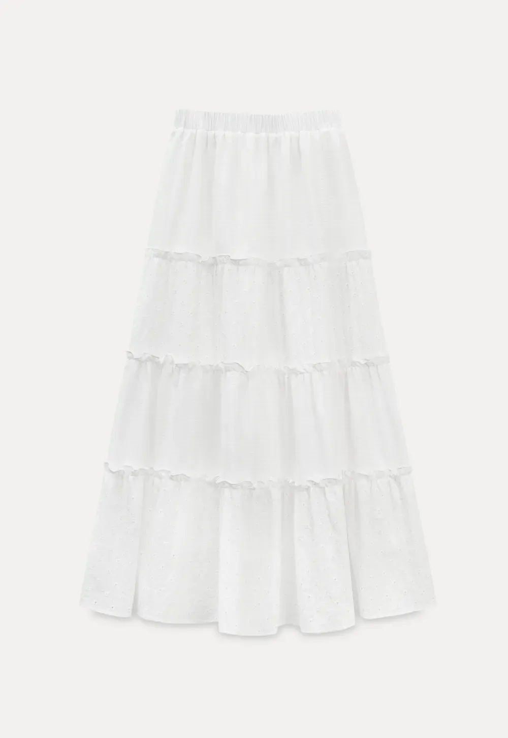 Tiered Ruffled Eyelet Maxi Skirt