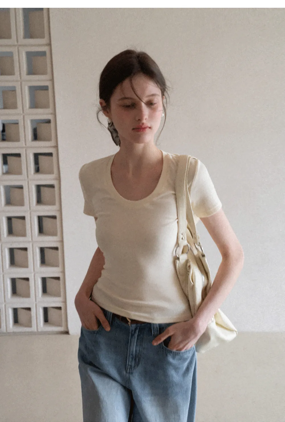 Short Sleeve Crop Top with Back Buttons