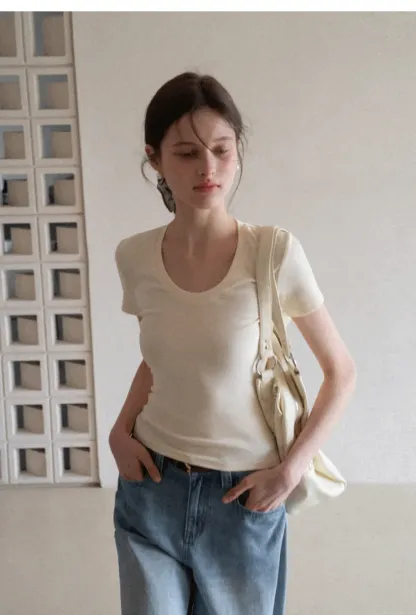 Short Sleeve Crop Top with Back Buttons