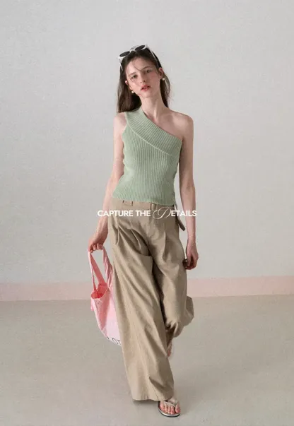 Asymmetrical Ribbed Knit Sleeveless Top