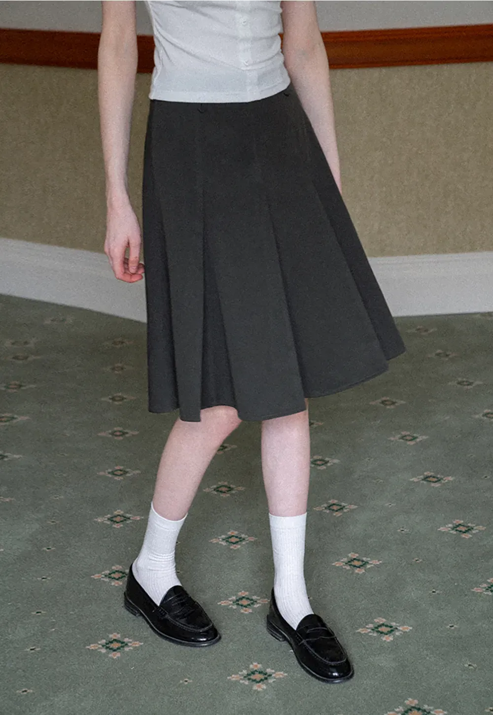 Pleated A-line Skirt with Waistband