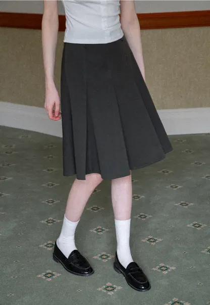 Pleated A-line Skirt with Waistband