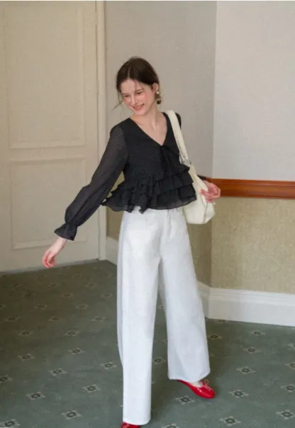 Wide leg high waist denim pants