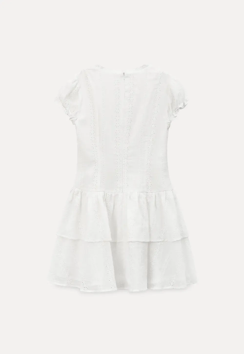 Eyelet Lace Dress with Puffed Sleeves and Tiered Skirt