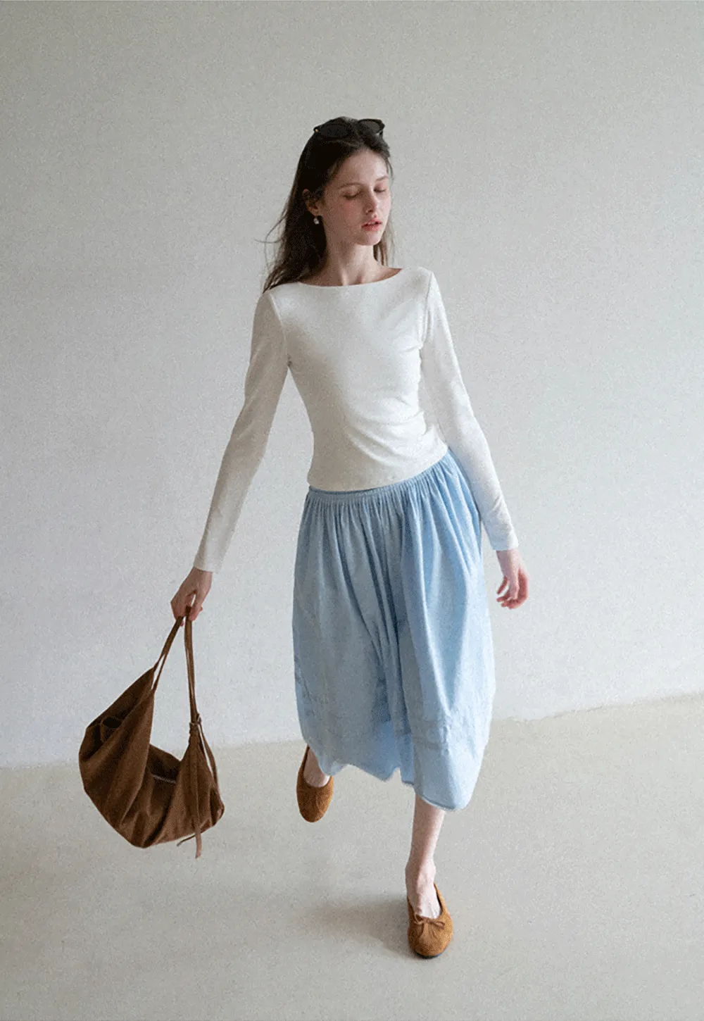 long sleeve boat neck slim fit top