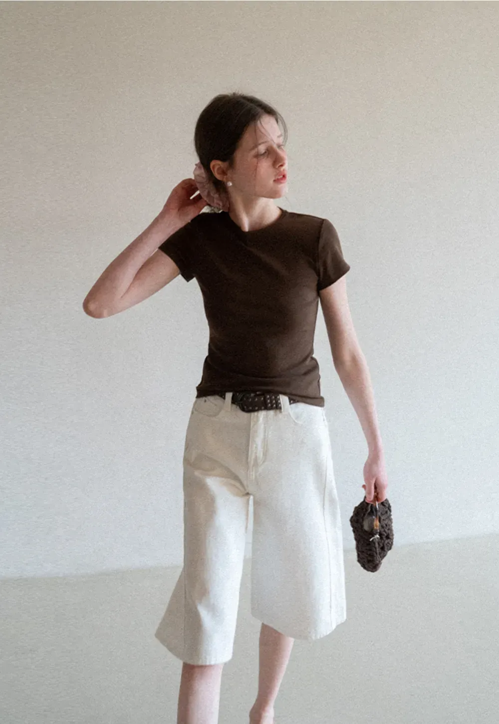 Wide Leg Denim Shorts with Belt and Back Pockets