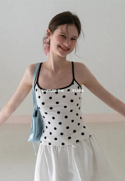 Polka Dot Tank Top with Thin Straps